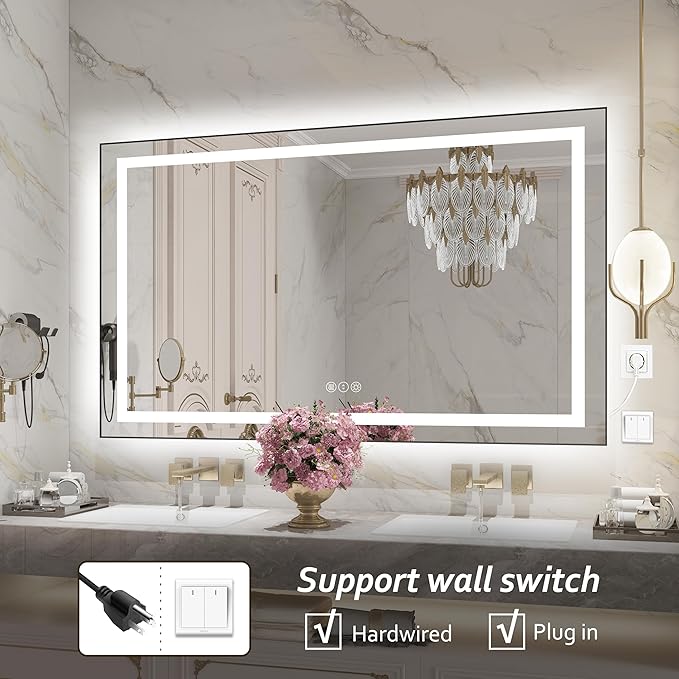 60"x 36" LED Bathroom Mirror with Black Frame, Bathroom Mirror with Lights Front and Backlit, Lighted Mirror Stepless Dimmable, Anti-Fog, Memory, LED Vanity Mirror with Lights 3 Colors