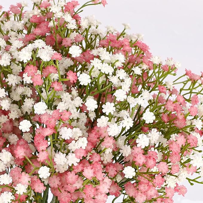 N&T NIETING Babys Breath Flowers,10Pcs Fake Gypsophila Plants Artificial Pink White Baby Breath Flowers Bulk for Wedding Bouquets Party Home Garden Decoration