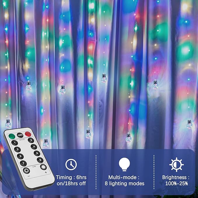 Minetom 200 LED Wishing Ball Curtain Lights - Fairy String Lights with Remote, USB Powered Waterproof for Christmas Wedding Party Bedroom Decoration, Multicolored