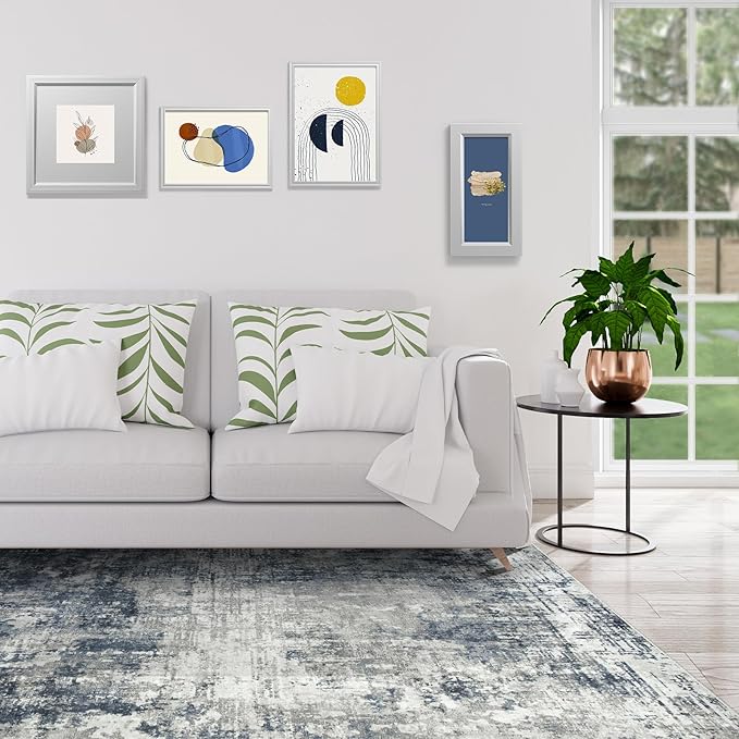 8x10 Area Rugs for Living Room Rug Washable: Modern Large Rug for Dining Room Bedroom Carpet Non Slip 8 by 10 Indoor Abstract Nursery Home Office Blue Grey