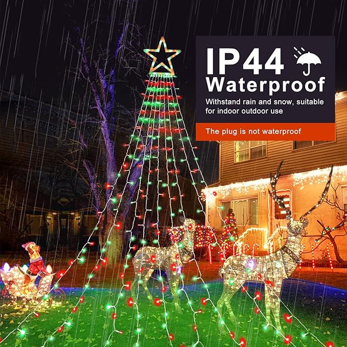 FUNIAO Christmas Decoration Lights - 320 LED Star String Lights Tree Topper with 12" Star for Yard, Garden, Wedding, Party - Red & Green