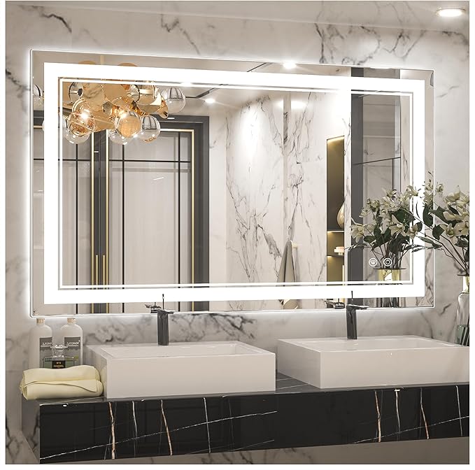 Keonjinn LED Bathroom Mirror with Lights, 40 x 24 Inch Front Lighted Vanity Mirror, HD Tempered Glass, UL-Listed LED Driver, Anti-Fog, 6000K Dimmale, Memory Function, Easy Installation