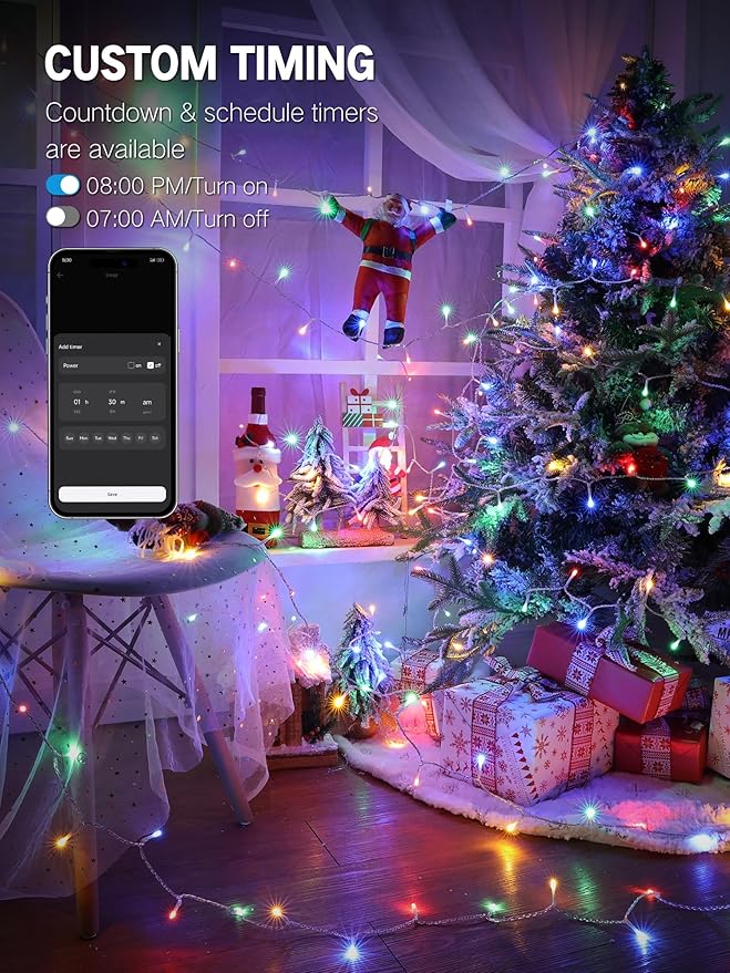 BrizLabs Smart Christmas Lights, 115FT 300 LED Fairy String Lights with App/Voice Control, Warm White & Multicolor Color Changing Christmas Tree Light Dimmable Xmas Light for Outdoor Indoor Xmas Decor