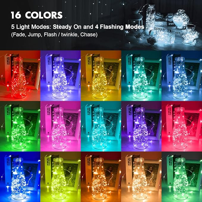 39Ft 120 LED Fairy Lights Battery Operated, RGB Color Changing String Light with Remote and Timer, Battery Powered Twinkle Lights for Bedroom, Dorm, Wall, Mason Jar, Backyard Indoor Outdoor Christmas