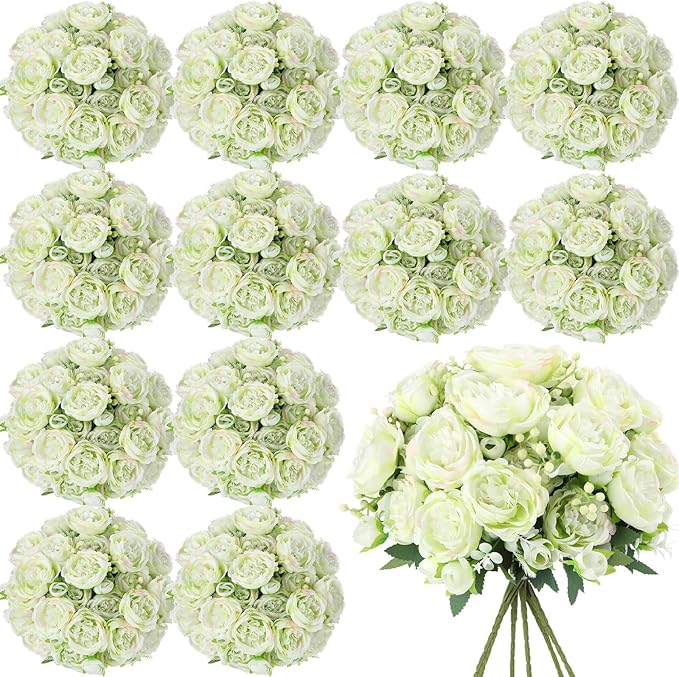 Geosar 16 Bundles Artificial Peonies Flowers Fake Silk Peony Bouquet Faux Peonies Flowers Bulk for Decoration Vase Floral Arrangements Wedding Party Table (Green)