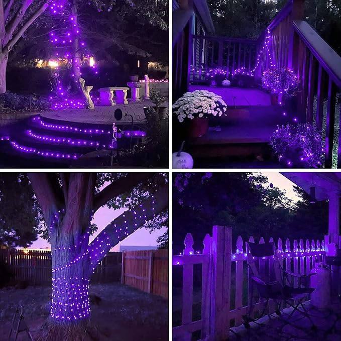 JMEXSUSS 2 Pack Christmas Fairy Lights Battery Operated, Total 400 LED 132ft Purple Christmas String Lights Indoor with Remote, 8 Modes Copper Wire Twinkle Lights for Bedroom Wall Tree Decor