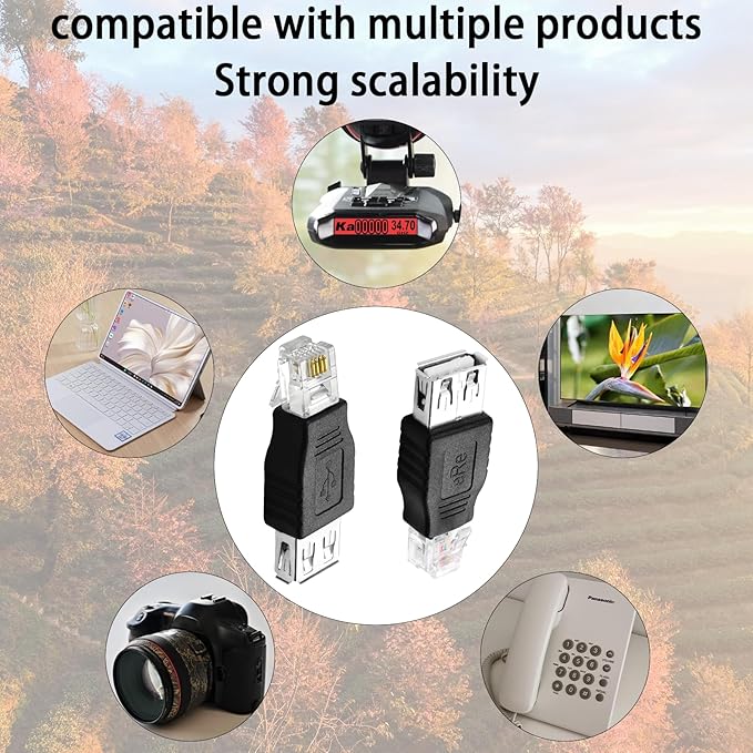 RJ11 to USB Telephone line Adapter, Telephone line fax Machine Modem Test Connector 6P4C Male to USB Female Port Adapter（2Pack