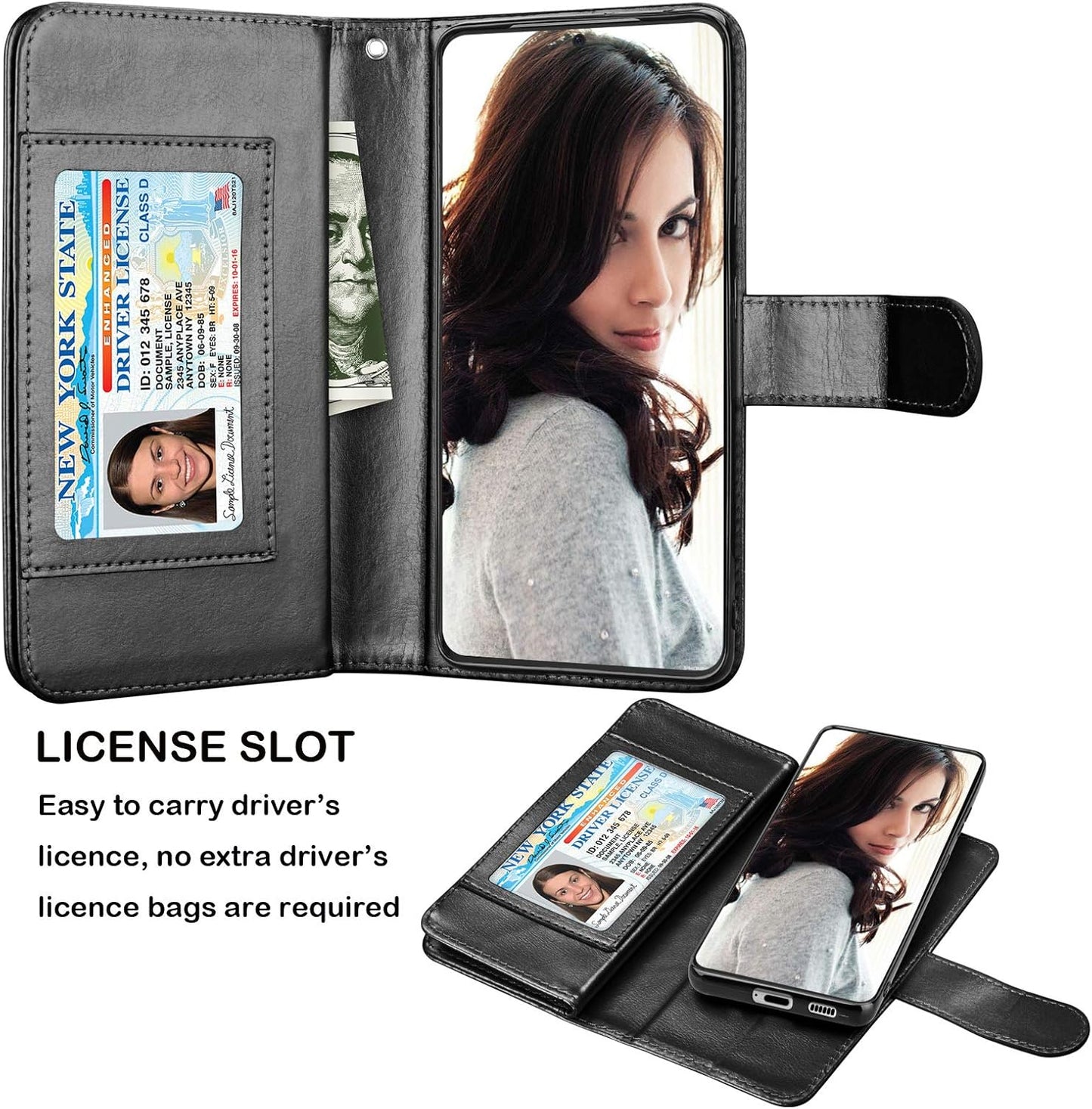 NJJEX Wallet Case for Samsung Galaxy S21 Ultra 5G, PU Leather Folio Flip with 9 Card Slots, Detachable Kickstand [Black]