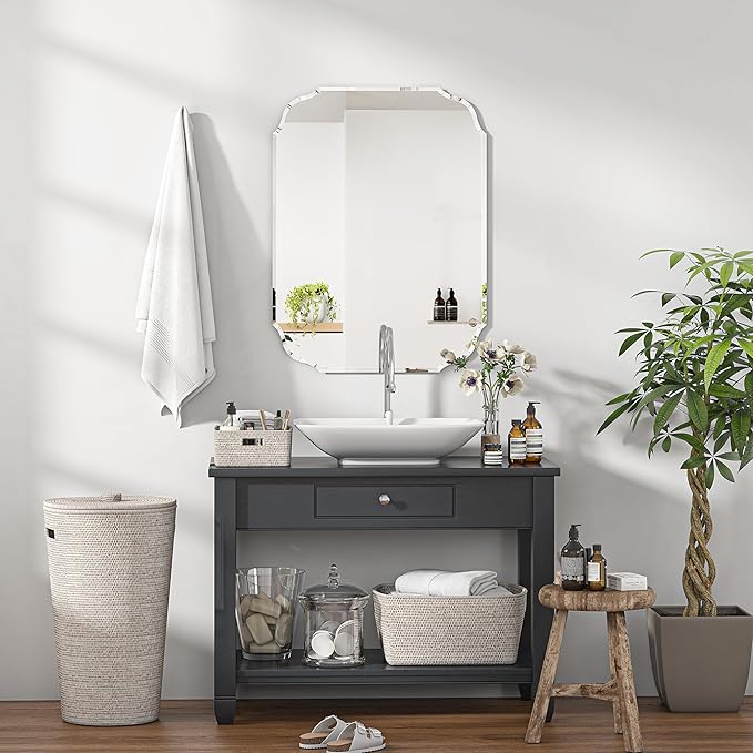 Silver Wall Mirror-Beveled Edge Frameless Mirror for Bathroom, Vanity, Bedroom, Rectangle Mirrors （20X28inch）