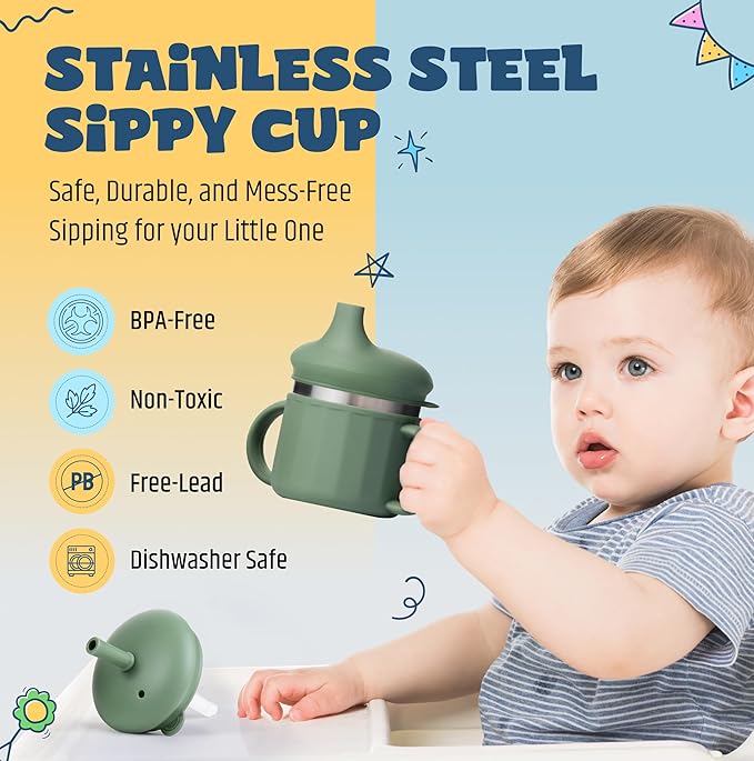 Jumble Dream Stainless Steel Sippyy Cup, Silicon Training Stainless Steel Kids Cups with Straw, Toddler Tumbler with Spill Proof Straw |6 Month Toddler Sippy Cup| BPA Free (Blue Moon) 2025