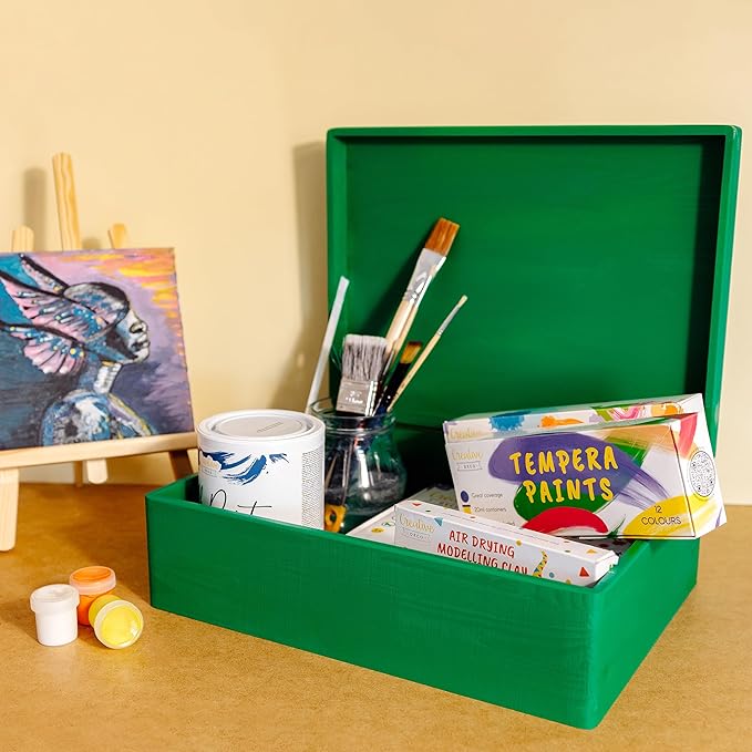 XL Green Wooden Box Storage with Hinged Lid | 15.8 x 11.8 x 5.5 inches (+-0.5) | Gift Box for Tool Dog Shoes Clothes Kitchen Storage Document | Wood Keepsake Chest