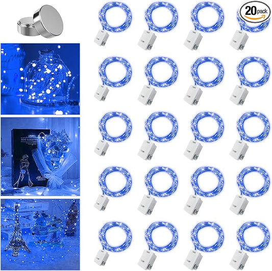 20 Pack Fairy Lights Battery Operated - 3 Speed Modes, 7Ft 20 LED String Twinkle Lights, Waterproof Copper Wire, Mini Firefly Light for Mason Jars Vases Christmas Decor,Blue