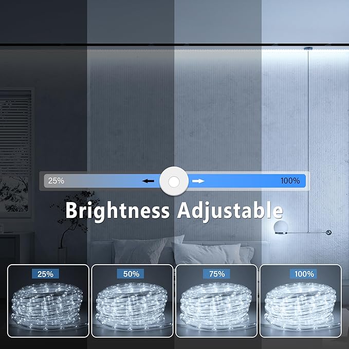 Connectable LED Rope Lights Indoor 66ft 800 LED Cool White Strip Lights Plug in with Remote &Timer, Connectable Rope Lights for Outside, Waterproof Lights for Bedroom Deck Patio Yard Garden Pool