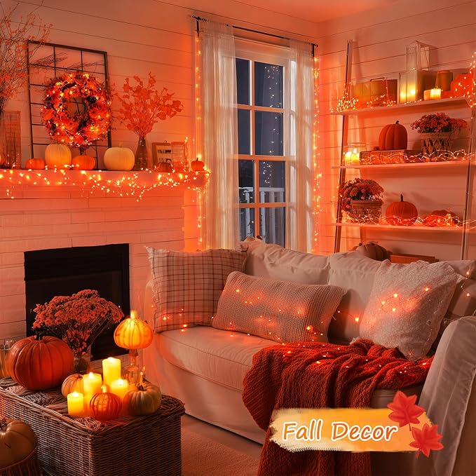 JMEXSUSS 2 Pack Halloween Fairy Lights Battery Operated, Total 400 LED 132ft Orange Twinkle Fairy Light with Remote, 8 Modes Orange String Lights for Halloween Tree Bedroom Wreath Decoration