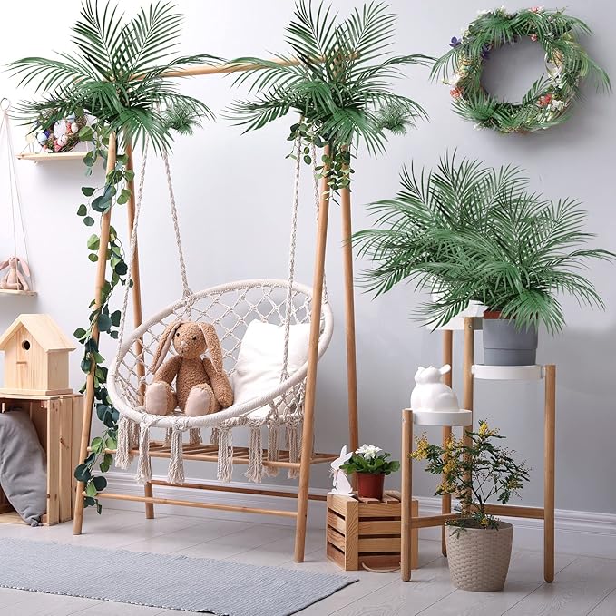 Yunsailing 60 Pieces 25" Artificial Palm Leaves Faux Tropical Palm Fronds Large Fake Greenery Plants Leaf Branches for Wedding, Palm Sunday, Flower Arrangement, Hawaiian Jungle Safari Party