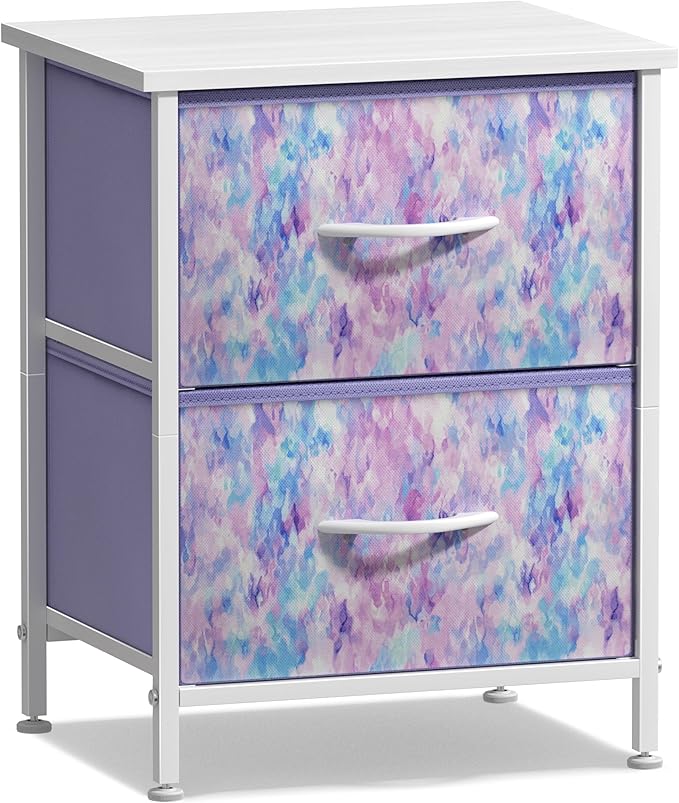 Sorbus Nightstand with 2 Drawers - Kids Bedside Furniture End Table Night Stand - Steel Frame, Wood Top & Easy Pull Fabric Bins - Dresser & Chest for Home, Bedroom Accessories, Office & College Dorm