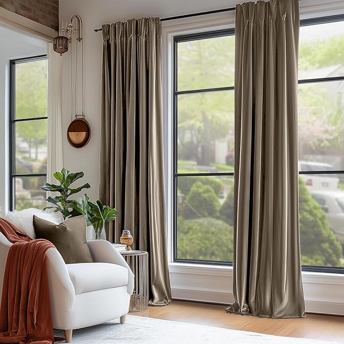 Lazzzy Velvet Blackout Curtains Thermal Insulated Room Window Drapes Super Soft Luxury Curtains for Living Room Bedroom Rod Pocket 2 Panels, Light Taupe, 52" W x 96" L