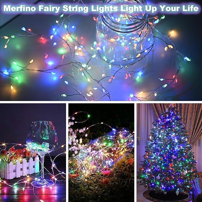 10 Pack Fairy Lights Battery Operated - 3 Speed Modes, 7Ft 20 LED String Twinkle Lights, Waterproof Copper Wire, Mini Firefly Light for Mason Jars Vases Christmas Decor, Multi-Colored