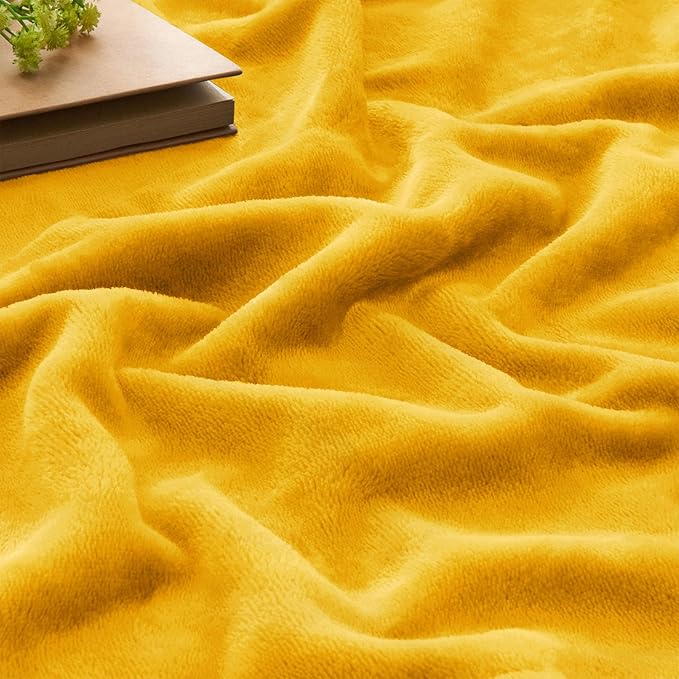 BEDELITE Fleece Blankets Queen Size Yellow Throw Blankets for Bed, Luxury Plush Cozy Fuzzy Blanket 90x90 inches, Super Soft Warm Lightweight Throw Blanket All Seasons Suitable