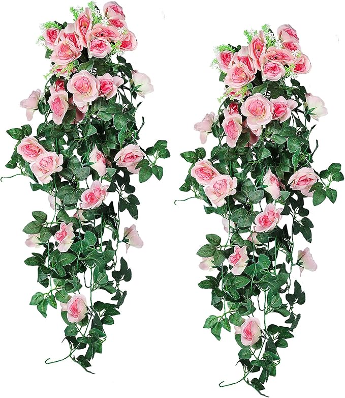 RECUTMS 2PCS Artificial Hanging Flower 3.3Ft Fake Garland for Home Room Garden Wedding Indoor Outdoor Decoration (Champagne)