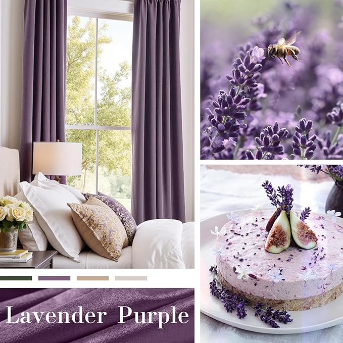 Lazzzy Velvet Blackout Curtains Thermal Insulated Room Window Drapes Super Soft Luxury Curtains for Living Room Bedroom Rod Pocket 2 Panels, Lavender Purple, 52" W x 96" L