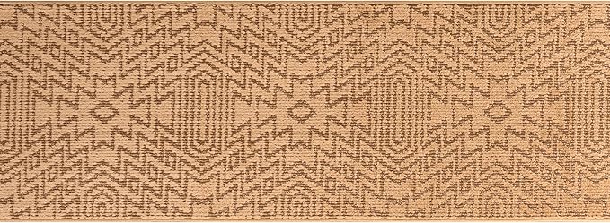 Custom Length Cut to Size Tribal Ethnic Southwestern Inspired Hallway Runner Rug, Non Slip Rubber Backed, 31 inch Wide X Customized Length, Inca Tan, 31 inch X 4 feet, Doormat Size