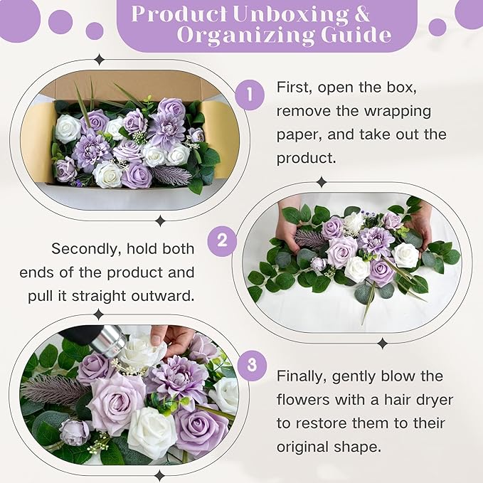 Flrunwu(Pack of 2 Artificial Flowers Decorations,Centerpieces for Wedding Reception Backdrop Decoration, Floral Decor Wall Home Entryway OutdoorDecorations (Purple)