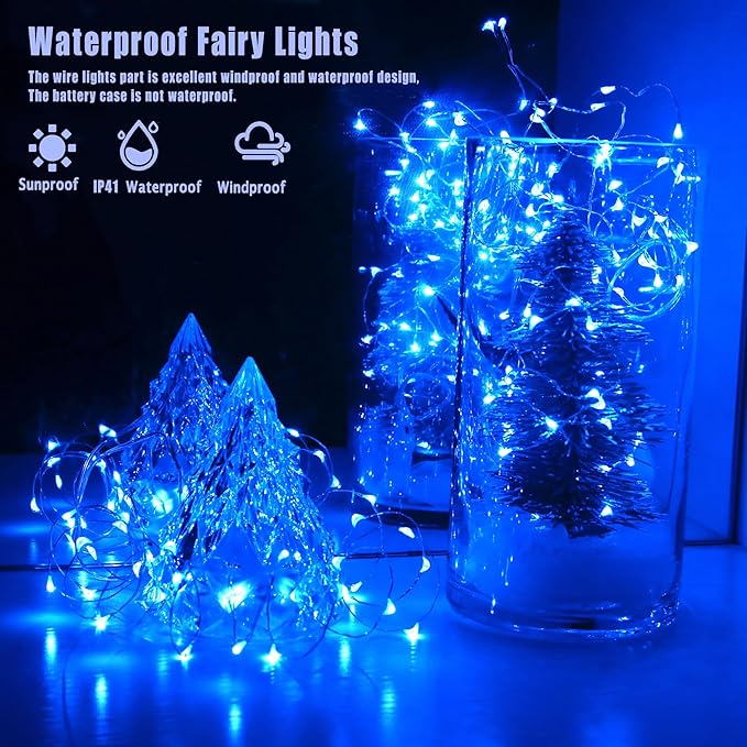 [6-Pack] 7Feet Starry String Lights,Fairy String Lights 20 Micro Starry LEDs On Silvery Copper Wire 2pcs CR2032 Batteries Included,Works for Wedding Centerpiece,Party,Christmas Table Decor (Blue)