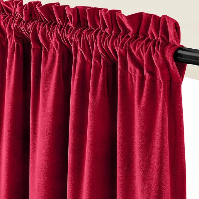Lazzzy Velvet Blackout Curtains Thermal Insulated Room Window Drapes Super Soft Luxury Curtains for Living Room Bedroom Rod Pocket 2 Panels, Red, 52" W x 108" L