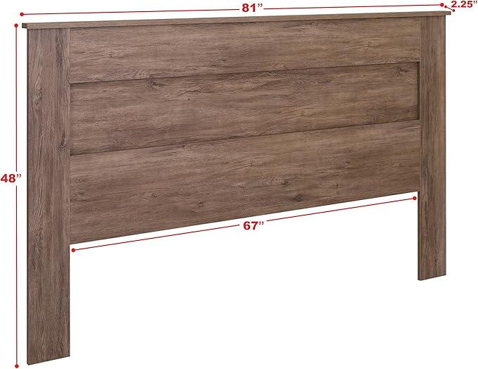 Prepac Stylish Flat Wood Panel Headboard for King Size Beds, Simplistic Wooden King Headboard 2.25" D x 81" W x 48" H, Drifted Gray, DHFK-1301-1