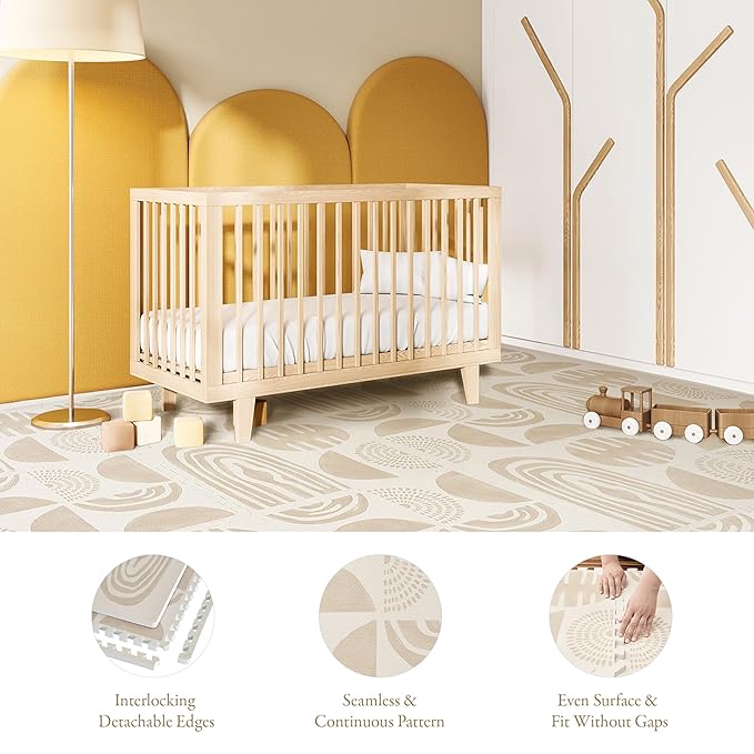PopsyKosy Super 1 Inch Thick Premium Quality Exercise & Baby Foam Play Mats - Expandable & Large Non-Toxic Odorless Floor Mat - 6 Tiles Spacious 6x4ft - Peel-Resistant - Desert Sand