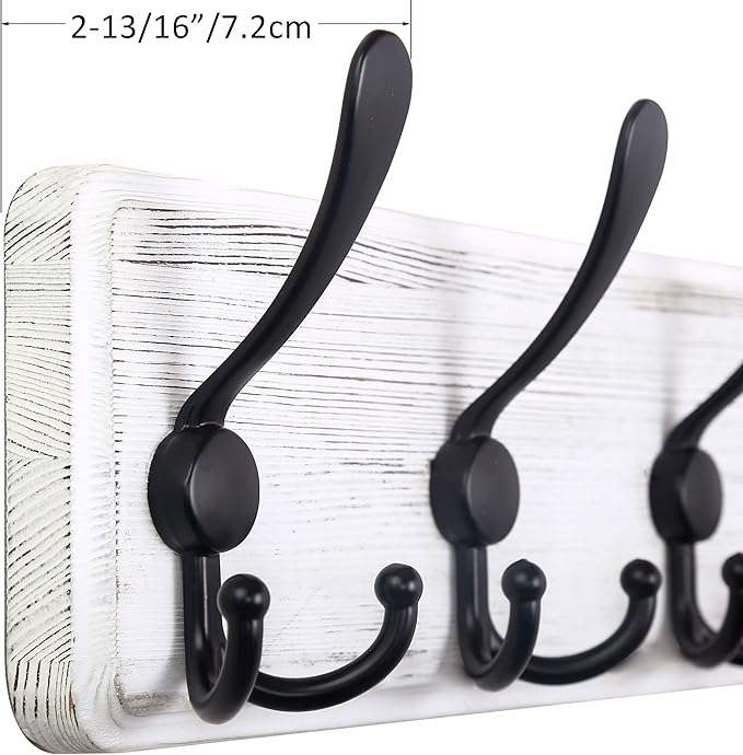 WEBI Coat Rack Wall Mount,38 9/16" Long,10 Hooks,Large Coat Hooks Wall Mounted,Coat Hanger Wall,Wood Hook Rack Rail,Triple Hooks for Hanging Coats,Clothes,Jacket,Black/White
