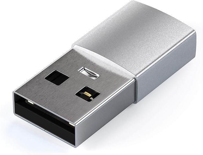 Satechi USB-A to USB-C Adapter, High-Speed USB to USB-C Adapter with Ultra-Fast Data Transfer and Power Delivery Charging, Designed for CarPlay and Modern Devices, Silver