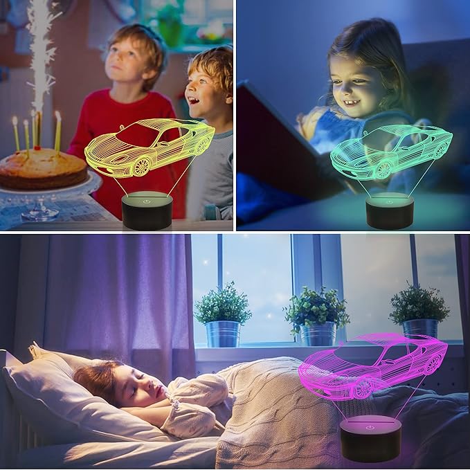 Attivolife Car 3D Gifts Lamp, Rally Vehicles Illusion Optical Night Light 16 Colors Changing with Remote Control, Kids Bedroom Decor Birthday Gift Present for Sports Racing Lover Children Boy Men