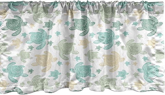 Ambesonne Turtles Window Valance, Illustration of Repeating Motifs of Animal Print in Assorted Tones, Curtain Valance for Kitchen Bedroom Decor with Rod Pocket, 42" x 12", Seafoam and Grey Yellow