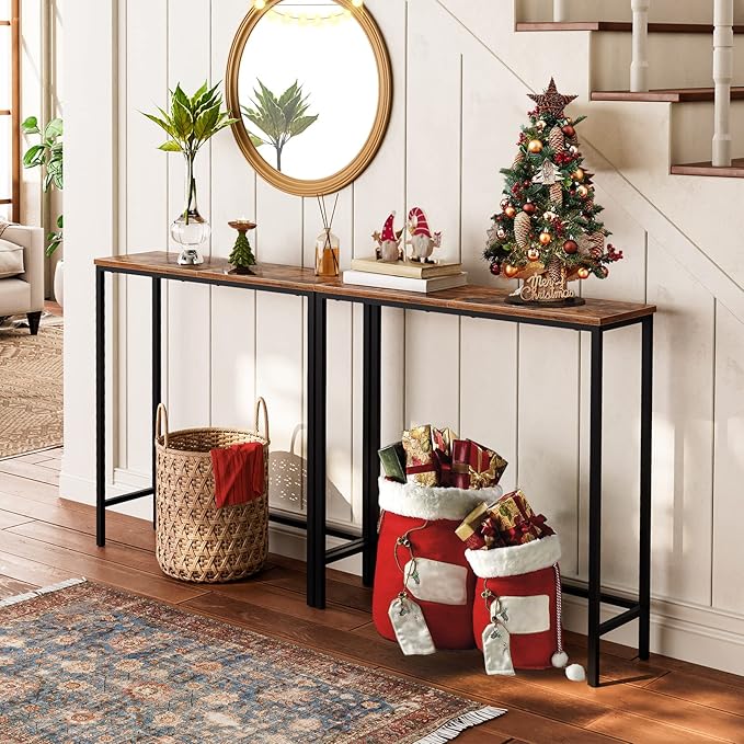 HOOBRO Narrow Console Table, 29.5" Small Entryway Table, Thin Sofa Side Display Table, for Hallway, Bedroom, Living Room, Foyer, Rustic Brown and Black BF75XG01