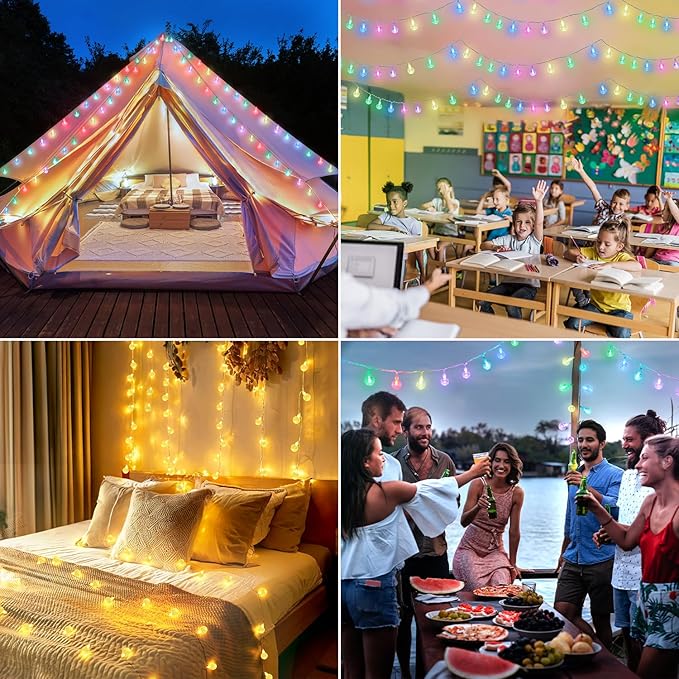 OMIKA Color Changing Indoor String Light USB Plug, 16.5ft 50 LEDs Crystal Globe Fairy Lights with Remote Timer Ambient Lighting for Girls Bedroom Home Xmas Halloween Party Decor (24 Colors)