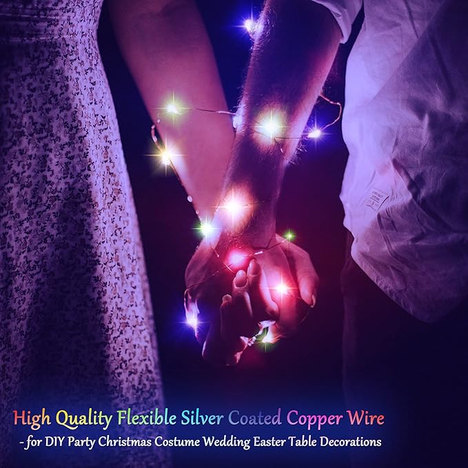 Christmas Fairy Lights Battery Operated-15 Packs 20 LED 6.6FT Silver Wire String Lights Firefly Starry Lights for DIY Custom Wedding Party Table Centerpiece Decoration (Multicolor)