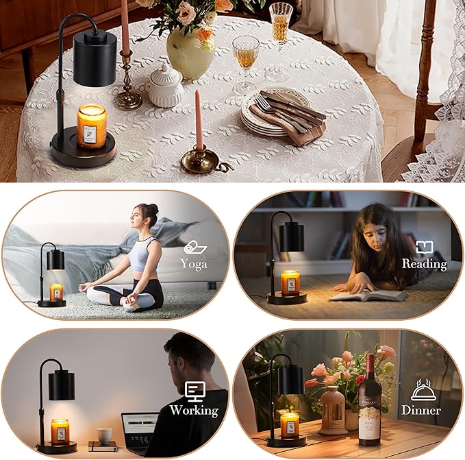 CASTLELIFE Candle Warmer Lamp with Timer & Dimmer, Height Adjustable Electric Wax Melt Warmer for Jar Candles, Gifts for Mom Home Decor, Black