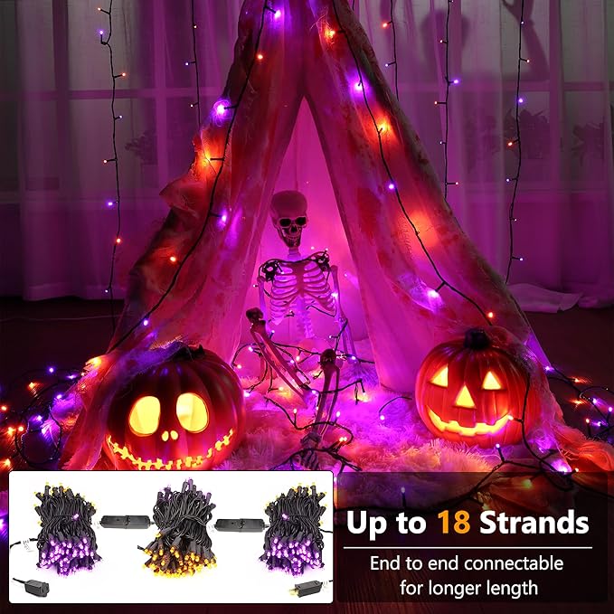 Brizled Halloween String Lights, 33ft 100 LED Purple & Orange String Lights 5MM Wide Angle Gentle Twinkle Halloween Light, 120V UL Certified Connectable Orange Light for Home Tree Party Decorations