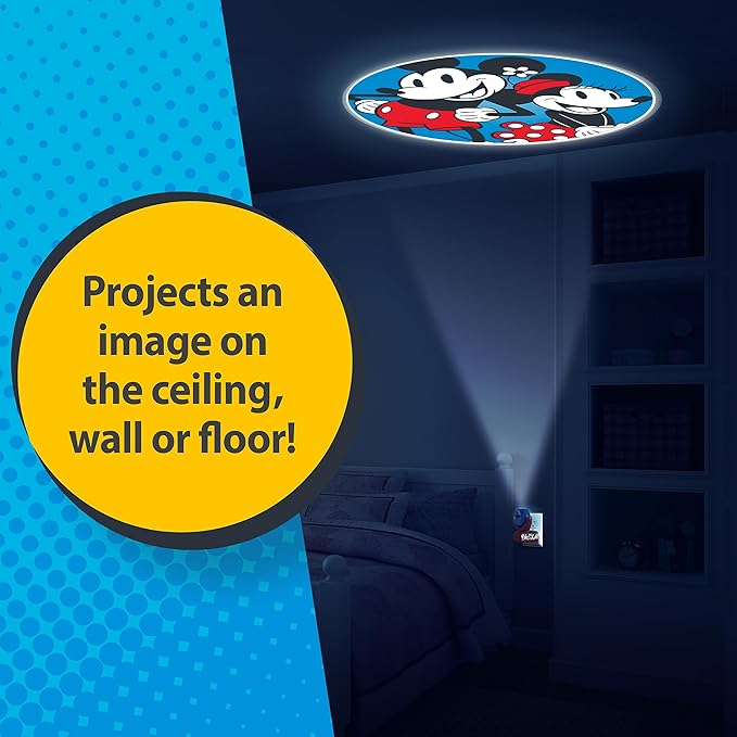 Projectables Disney Mickey and Minnie Mouse Night Light LED Projector, Plug-in, Dusk-to-Dawn Sensor, for Kids, Baby, Boys, Girls, Nursery, Toy Room, Playroom, Bedroom, 67164