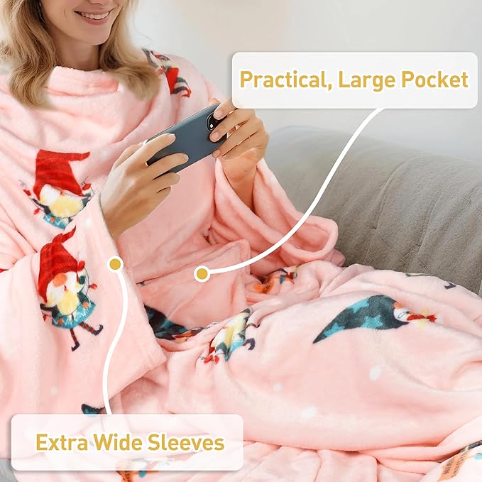 Catalonia Xmas Dwarfs Wearable Blanket with Sleeves and Foot Pocket – Ultra-Soft Warm Fleece Long Throw Snuggly Blanket for Sleeping & TV Time – Cozy Christmas Gift for Women & Men