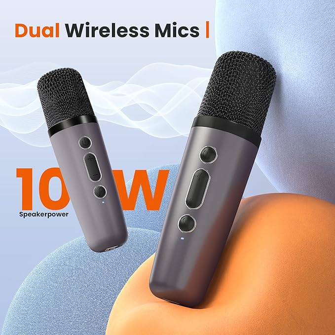 YLL Karaoke Machine for Adults Kids, Portable Bluetooth Karokee Speaker with 2 Wireless Microphones, Singing Karaoke Machine Built-in LED Lights for Birthday Gifts, Family Home Party(Space Gray)