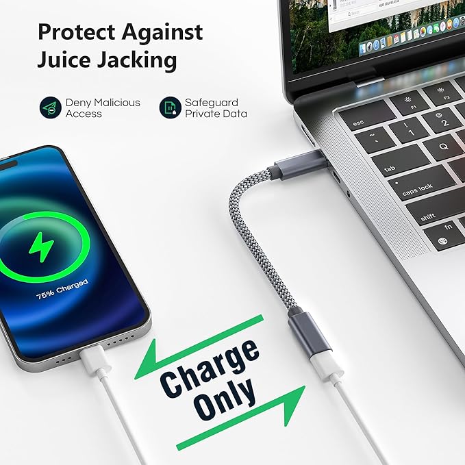 RUXELY USB C Data Blocker for iPhone 16,0.5ft 3Pack Charge Only Type-C Male to Female Defender Cable Protect Against Juice Jacking,USB C Power Connector for Samsung Galaxy S25 S24,iPad Air Mini,Tablet