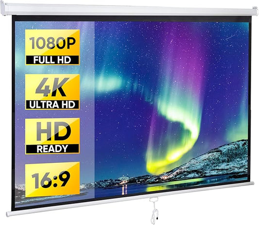 Smartxchoices 80" 16:9 HD Manual Projector Screen with Auto Lock Anti-Crease Home Theater Office Wall Mounted Ceiling Pull Down Projection 1.1 Gain Matte White,View Size: 72 x 40 inches