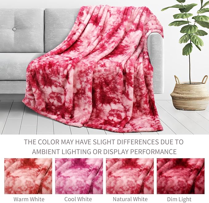 Exclusivo Mezcla Plush Fuzzy Fleece Throw Blanket Extra Large, Super Soft, Fluffy and Warm Blankets for Couch, Bed, Suitable for All Seasons (50x70 Inches, Tie Dye Pink)