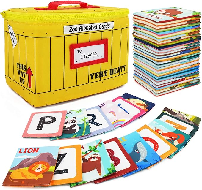 Zoo Alphabet Cards | Soft Alphabet Flash Cards, Educational Early Learning Infant Toys for Babies Infants Toddlers Boys Girls Kids Over 0 1 2 3 Years Old | My First ABC Animal Cloth Cards