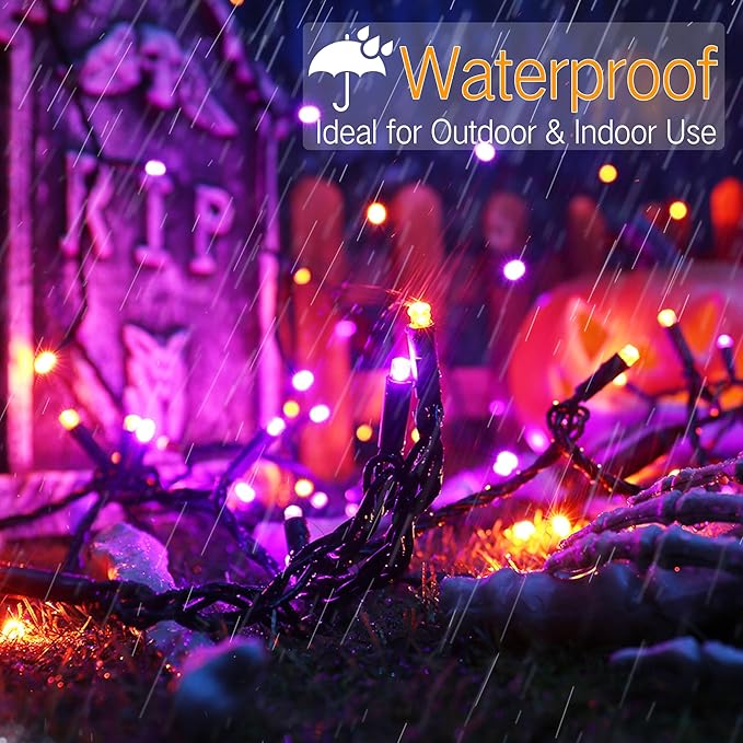 Brizled Halloween String Lights, 33ft 100 LED Purple & Orange String Lights 5MM Wide Angle Gentle Twinkle Halloween Light, 120V UL Certified Connectable Orange Light for Home Tree Party Decorations