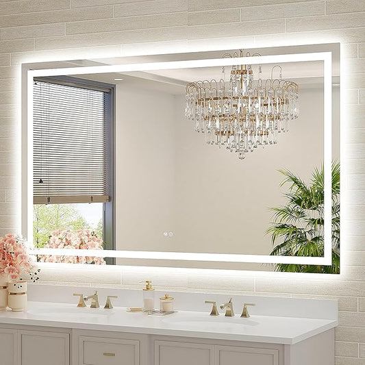 60x36 Large LED Bathroom Mirror with Lights, Brighter Backlit + Front Lit, Tempered Glass, Dimmable, Multiple Light Modes, Anti-Fog Lighted Bathroom Vanity Mirror for Wall, Memory Function