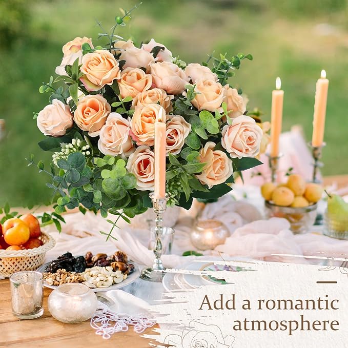 Zeyune 8 Pack 12 Inch Valentines Artificial Rose Bouquet Silk Roses Flowers Bunches Bulk Fake Roses for Wedding Bridal Home Office Garden Parties Decoration(Champagne)